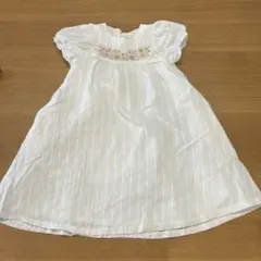 最終値下げ⭐︎プティマイン ストライプ織柄花刺繍半袖ワンピース　110㎝