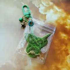 【開運】水引 龍神 塩入り ジップバッグキーホルダー 緑龍