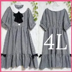 4L★新品　大きいサイズワンピース　ギンガムチェック リボンワンピース　量産系