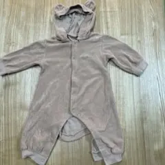 ブラウン　フード付き クマ耳ロンパース 80