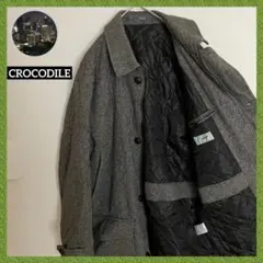 クロコダイル ステンカラー ハーフコート 中綿 ツイード ビジネス カジュアル
