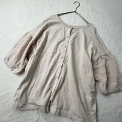 ハートマーケット　半袖コットンカーディガン　ベージュ　クルーネック