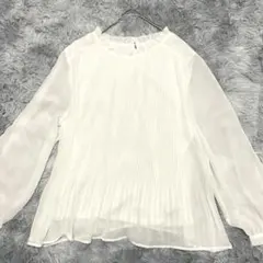 ★新品 タグ付き★ホワイトプリーツブラウス 長袖 Lサイズ
