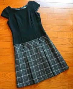 【美品】Angel Rose 女子力高め♡ 黒×チェック柄 ウールワンピース
