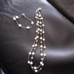 淡水パール 2連ネックレスとブレスレットセット