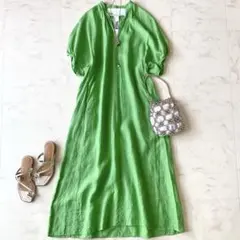 美品 ティッカ TICCA リネン100%ロングワンピース ピンク ゆったり 麻
