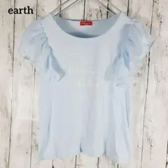 『earth』アース (M) フレアスリーブTシャツ 肩フリル レース ブラウス