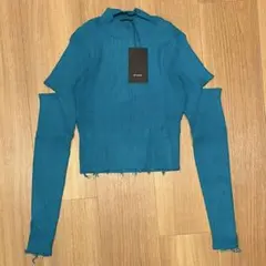 新品　EMODA エモダ　カットアウトクラッシュニット　長袖トップス　ブルー　青