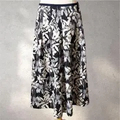 【レキップ】38/プリーツスカート/花柄/ラベンダー/大人ガーリー/ミモレ丈