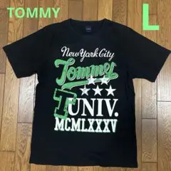 TOMMY メンズ半袖プリント Tシャツ　L 黒／トミーヒルフィガー
