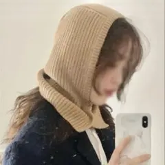 バラクラバ　ベージュ ニットフード 未使用