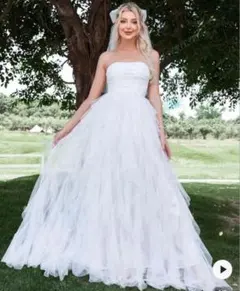 前撮りで使用ホワイトウェディングドレス ストラップレス JP-M (XS)