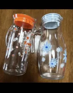 昭和レトロ 水差し 花柄　フルーツ　麦茶ポット　ピッチャー　ガラス