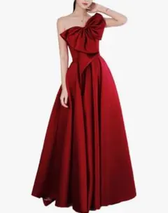 新品 赤 3XLワンショルダー リボン付き ロングパーティードレス3XL