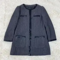 グリーンレーベルリラクシング　ノーカラージャケット　長袖　ラメ　ウール　薄手