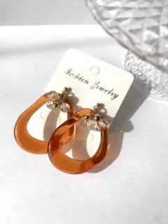 金属アレルギー対応　大ぶりブラウンフープピアス／イヤリング