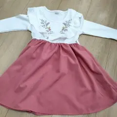 90サイズ フリル刺繍 長袖ワンピース