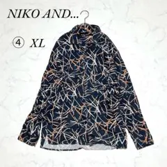 《ニコアンド》長袖シャツ/羽織/ネイビー/総柄/大きめ/古着/アメカジ/XL