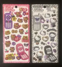 【正規品】平成はっぴーフォンステッカーズ　日焼けキティ＆ヒョウ柄キティ2枚SET