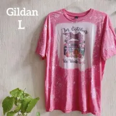 海外古着✨Gildan【L】ピンク Tシャツ ブリーチ加工 ピンクリボン