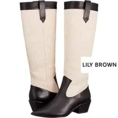 定価2万 Lily Brown ウェスタンブーツ 黒 アイボリー ロング 23のサムネイル