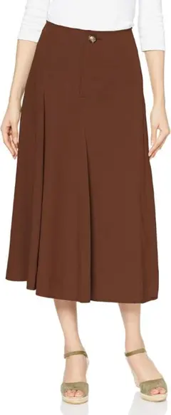ミラオーウェン アシメボリュームスコッチ釦フレアスカート 茶 ウェスト:69cm