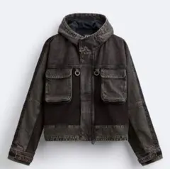 ZARA コントラストフード付きデニムジャケット M