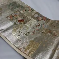 正絹の袋帯　扇面に蝶