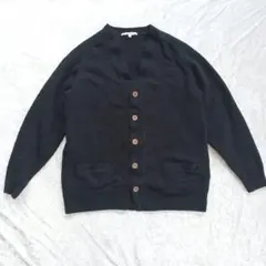 ユニクロ ウール Vネック カーディガン 黒 極暖 L 羽織