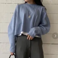 ミラオーウェン Tシャツレイヤード短丈ニットプルオーバー レイヤード