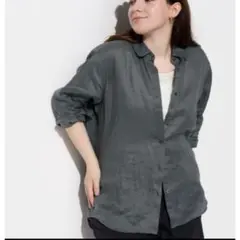 美品　UNIQLO プレミアムリネンシャツ(グレー) XLサイズ