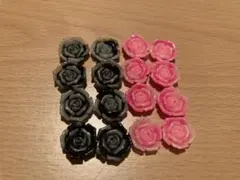 バラ　パーツ　黒　ピンク　カボション　16個セット