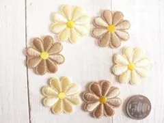 即購入OK】お花　6枚セット　アイロンワッペン　茶系