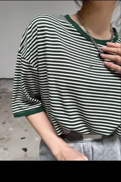 SHEIN ボーダー　トップス 緑