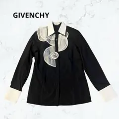 GIVENCHY シルク モチーフ フリルシャツ 38 ブラック