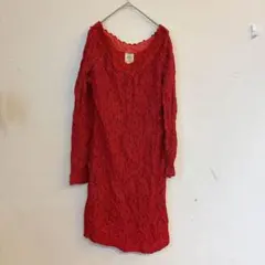 【インポート】総レース タイトワンピース レッド 赤 長袖 華やか パーティー