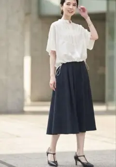 SLOBE IENA フレアスカート ネイビー 36 Sミモレ丈 無地 シンプルのサムネイル