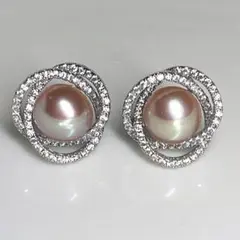 本真珠ピアス　パール　エジソン　バロック　極照り パープル　無核　シルバー