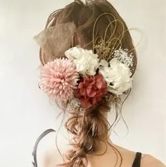 ドライフラワー髪飾り ピンク赤ヘッドパーツ 成人式 振袖 結婚式 卒業袴 和装
