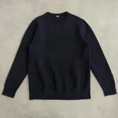 ユニクロ ウォッシャブルストレッチミラノリブクルーネックセーター【L】ネイビー