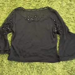 黒のフリル袖レッスンウェア　社交ダンス