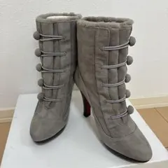 グレー スエード ファー付きブーツ 高ヒール