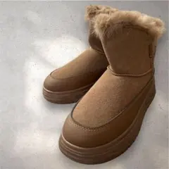 【冬物処分】ブラウンファー付き ムートンブーツ クマのチャーム 24 24.5