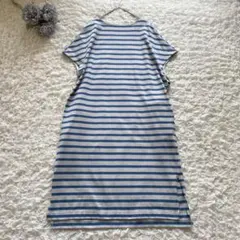 ヘリーハンセン　フレンチスリーブ　ボーダーワンピース　ロング　ブルー×グレー