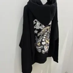 美品✨️あちゃちゅむ フード パーカー レース模様 白黒 プリント 個性