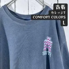 COMFORT COLORS フェード カレッジ 古着 Tシャツ L グレー