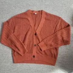 オレンジ Vネック レースカーディガン S