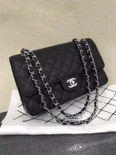 CHANEL ブラック レザー ショルダーバッグ