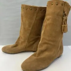 ベージュ スエード フリンジ ブーツ 日本製 Lサイズ