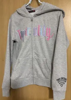Lovetoxic グレー ジップアップ パーカー 刺繍